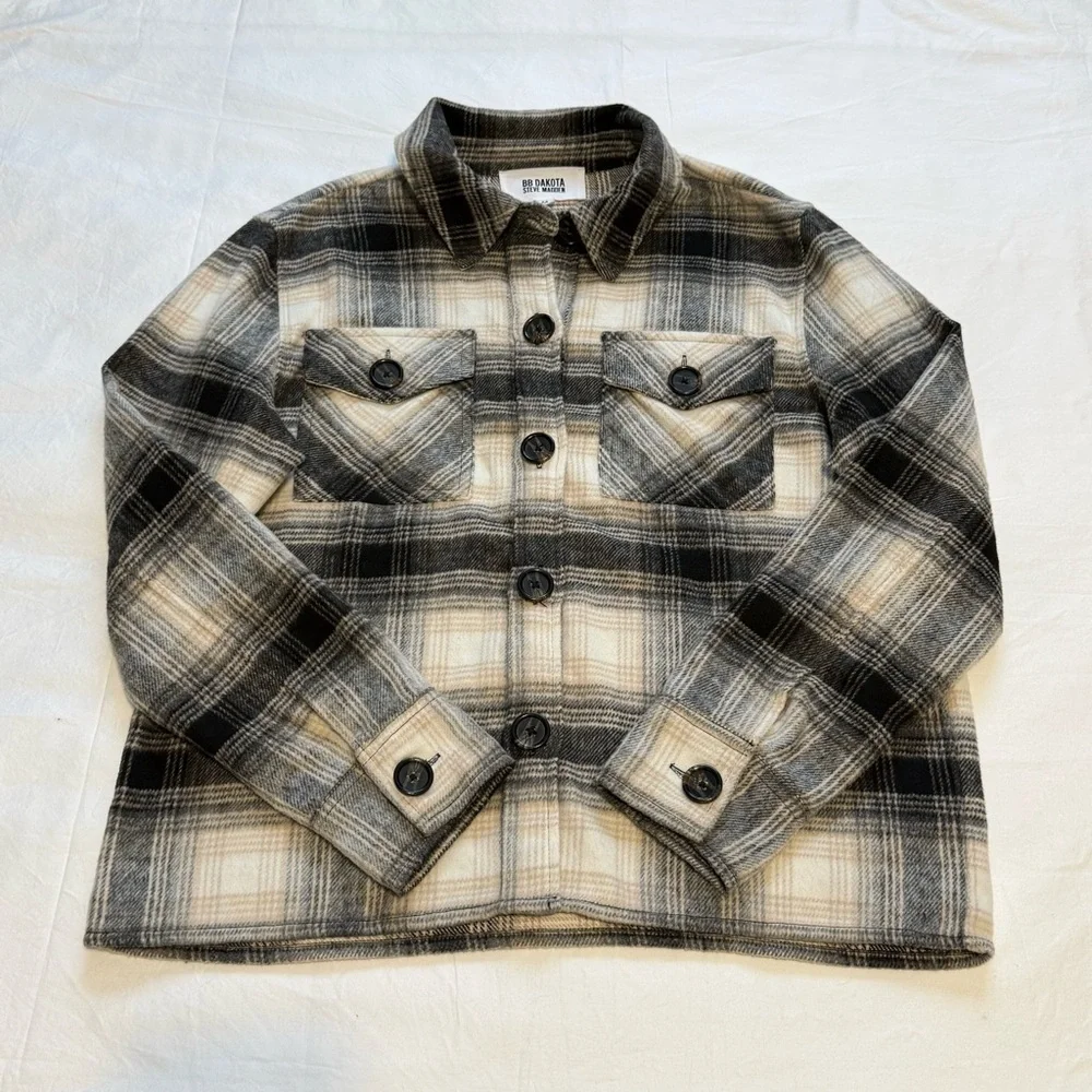 BB Dakota by Steve Madden Women’s Plaid Boxy Shacket /Fall Anthracite M - Picture 1 of 11